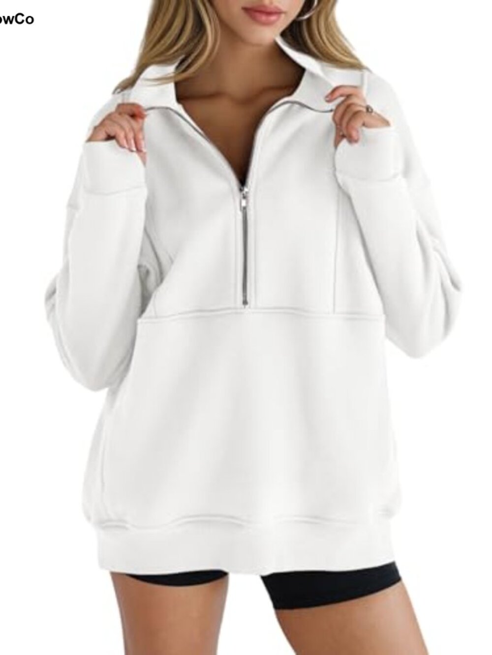 Women's Half Zip Fleece Oversized Pullover Sweatshirt Thumb Hole Pockets